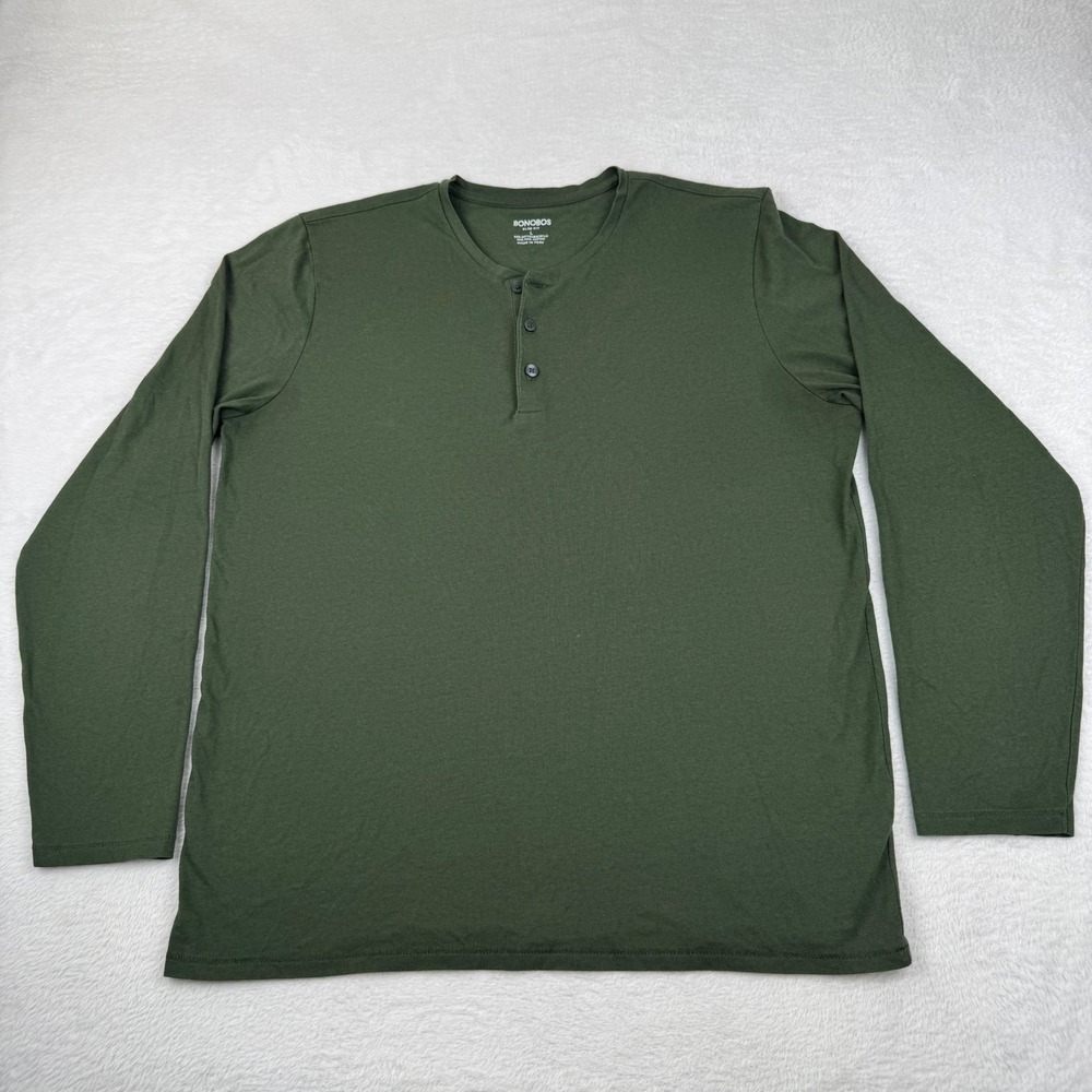 Bonobos Henley Shirt Mens Large Green Slim Fit Long Sleeve Pima Cotton BKT01775S